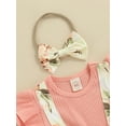 thumbnail image 6 of Infant Baby Girls Summer Romper, Ruffled Fly Sleeve Floral Printed Dress-Like Patchwork Bodysuit+Bow Headband, 6 of 9