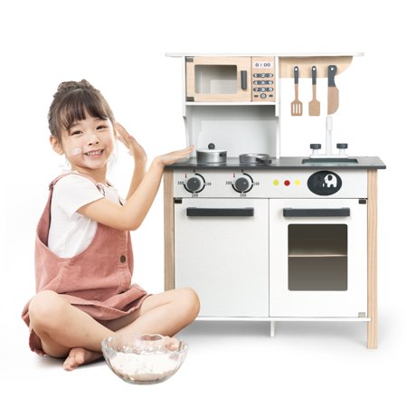 SUGIFT Timeless Trends Kitchen | Kids Play Kitchen Wooden Play Kitchen Set  Gifts for New Year Christmas and Birthday  White