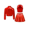 thumbnail image 2 of TSSOE Kids Girls Shiny Metallic Long Sleeve Bomber Jacket Jazz Hip Hop Dance Coat Crop Top And Skirt Set Red 10, 2 of 3