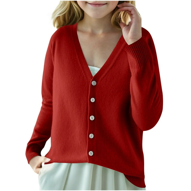 Boys' Solid Color V,Neck Knit Cardigan , Fall Seasonal Outerwear ,Knit Bottom Design, Wine M