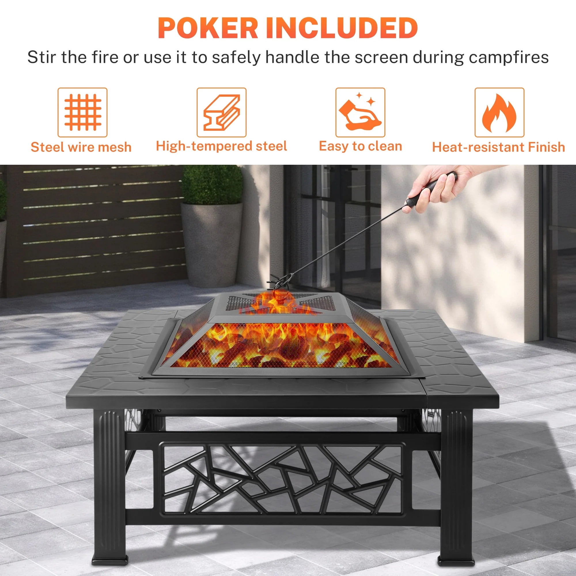 6-Piece Outdoor Patio Furniture Set,Multi-Functional 32-inch Outdoor Fire Pit,All-Weather PE Rattan Seating Setand, 4 Cushions,Suitable for Patios, Gardens, and Backyards ,Gray.