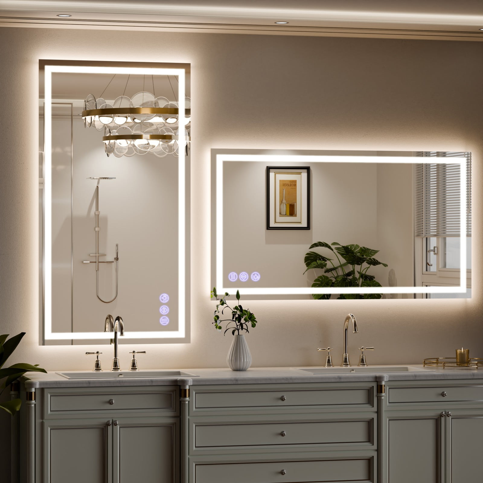 AUROMIR 55"x 30" LED Bathroom Vanity Mirror with Dimmable 3 Color Modes, White