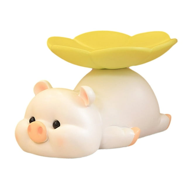 Bandeja de almacenamiento de escritorio con escultura de Animal, estatua de cerdo, joyería moderna de resina, bandeja para pendientes, plato de dulces Blanco Macarena Bandeja de almacenamiento de estatuas