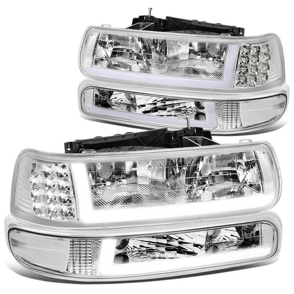 DNA Motoring For 99-02 Chevy Silverado 1500 2500 HD LED DRL Headlight Bumper Lamps All Chrome Pair