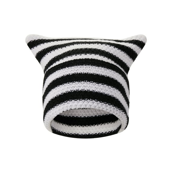 Loliuicca Women Fashion Beanie Cute Devil Cat Ears Knitted Hat Stripe Cap