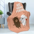 thumbnail image 4 of Best Friend Soft Flannel Fleece Throw Blanket, Doodle Style of a Bear and a Bunny Rabbit Holding Hands, Cozy Plush for Indoor and Outdoor Use, 50" x 70", Peach White, by Ambesonne, 4 of 5