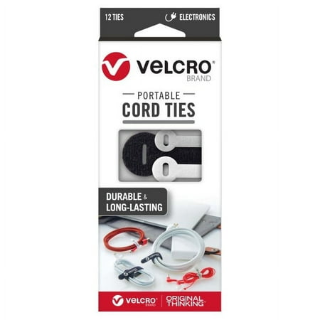VELCRO Brand Portable Cord Organizer Ties | Organize Headphone Wires, Charging Cables, Power Cords in Backpacks Briefcases and Travel Bags | 3 Sizes and Colors, 12 pcs, 12pk Cord Ties