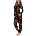 thumbnail image 4 of Renewold Warm Pajamas for Women Lady Green Red Chili Print Pajamas Sets Long Sleeve Crew Neck Nightwear Casual Holiday Sweatpants Size 4XL, 4 of 5