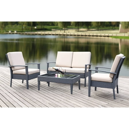 Safavieh Myers Outdoor Contemporary Wicker 4 Piece Set With Cushion Safavieh Myers Outdoor Contemporary Wicker 4 Piece Set with Cushion - Safavieh Myers Outdoor Contemporary Wicker 4 Piece Set With Cushion