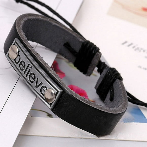 Mens Bracelet Mens Leather Braceletss Believe Letter Leather Mens Bracelet & Bangles Jewelry