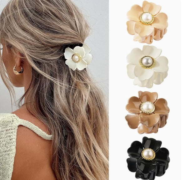 5-Piece Floral Design Hair Claw Clips Set - Elegant and Simple Hair Accessories for Daily Wear, Commuting, and Dates