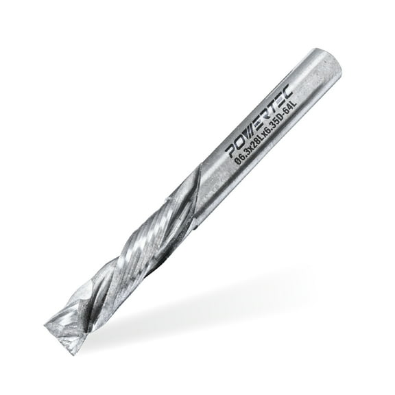 POWERTEC Up/Down Cut Compression 1/4“ Spiral Router Bit, 1/4" Shank Carbide Router Bit w/ 1-7/64" Cutting Length & 2-1/2" Long. Fits CNC Router, Handheld Router, Router Table, Plunge Router,1PK(73039)