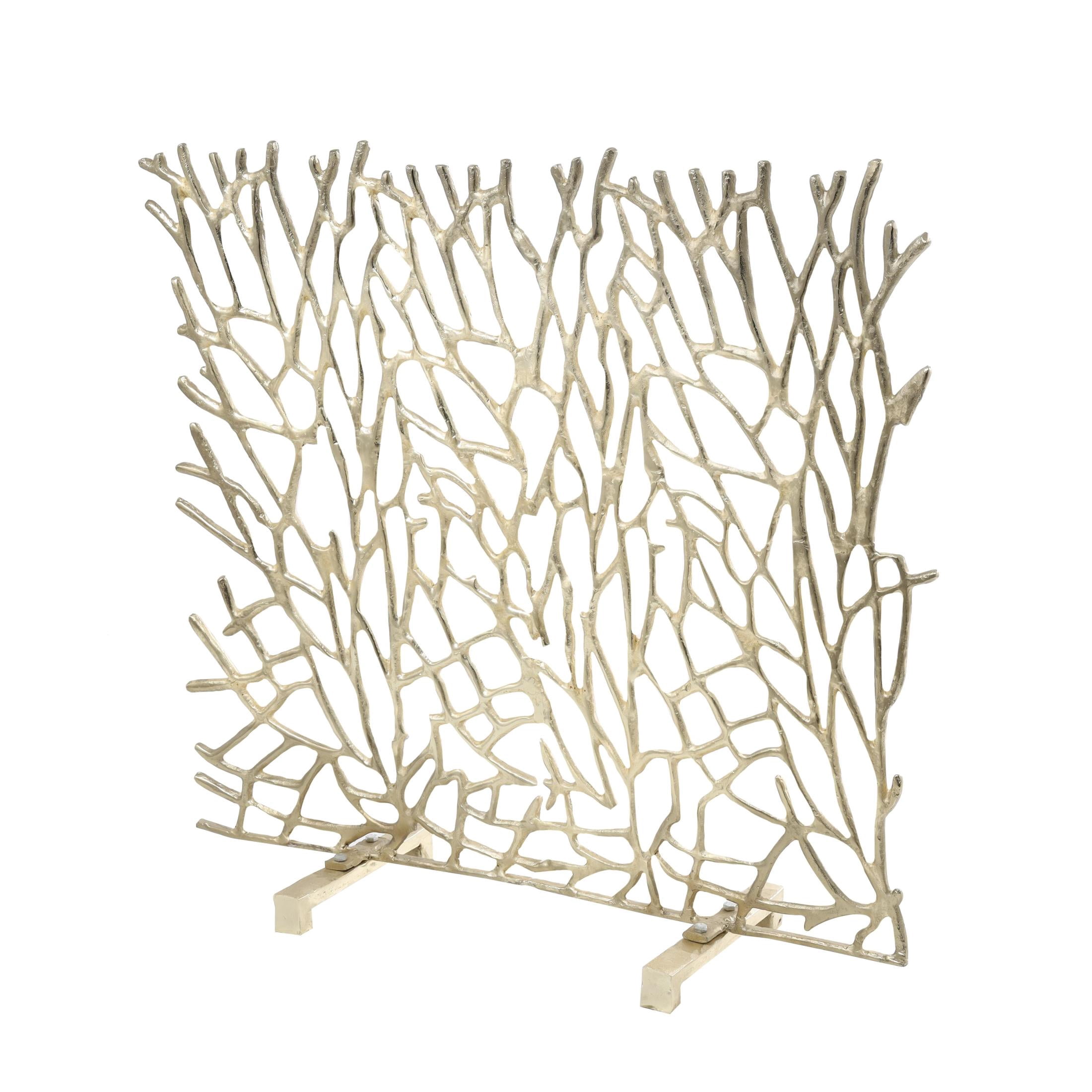 DecMode 35" x 34" Gold Aluminum Metal Coral Inspired Single Panel Abstract Fireplace Screen, 1-Piece
