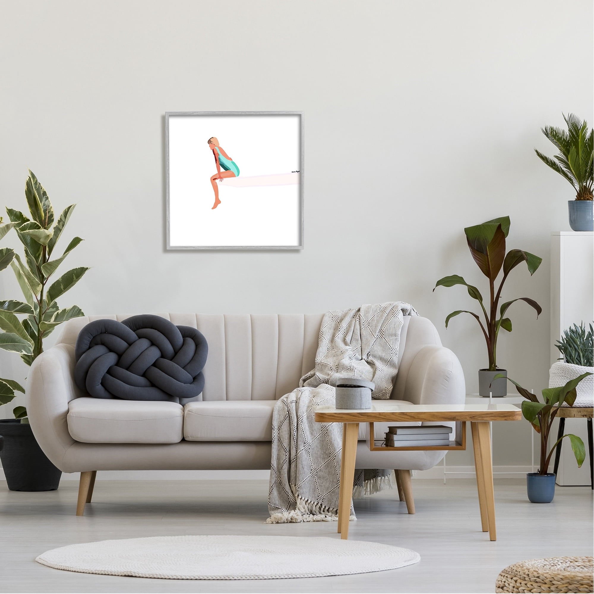 Stupell Industries Woman Sitting Diving Board Summer Beach Pool Graphic Art Gray Framed Art Print Wall Art, Design by Amelia Noyes