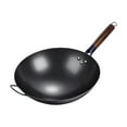 thumbnail image 1 of Wok Pan Wok chino con mango de madera Utensilios de cocina para hervir Cocina de inducción universal a gas Sartén salteada Wok de fondo 34 cm, 1 of 8