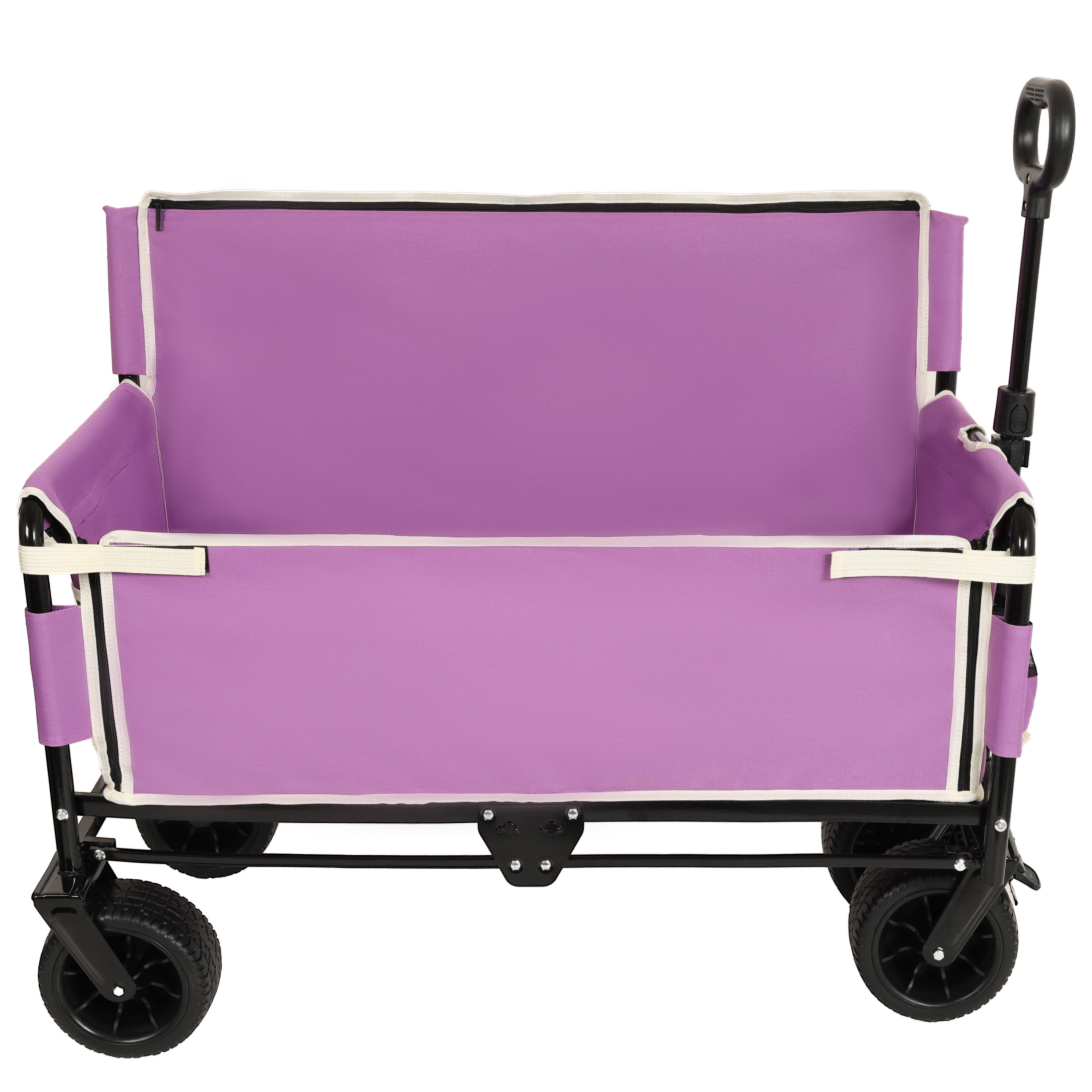 3-in-1 Convertible Folding Wagon Cart with Bench Seat & Storage, 500lbs Heavy-Duty Utility Wagon, 180L Capacity All-Terrain Wheels for Camping Beach Sports Garden, Purple