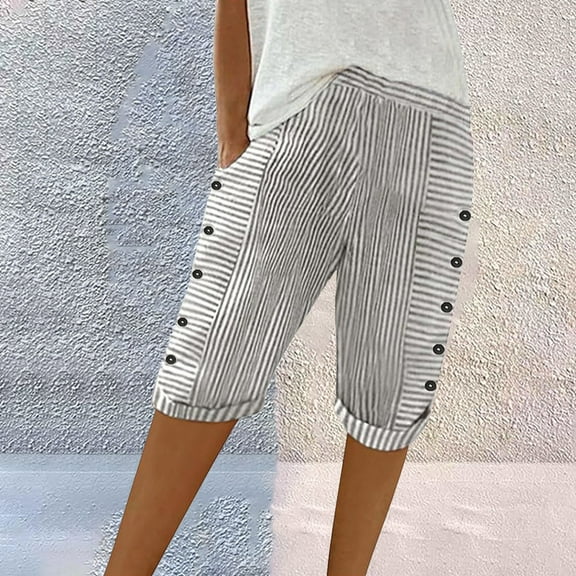 JGQJGAK Elastic Waist Striped Casual Short Pants Loose Cotton and Linen Shorts, White M, Size S-3XL