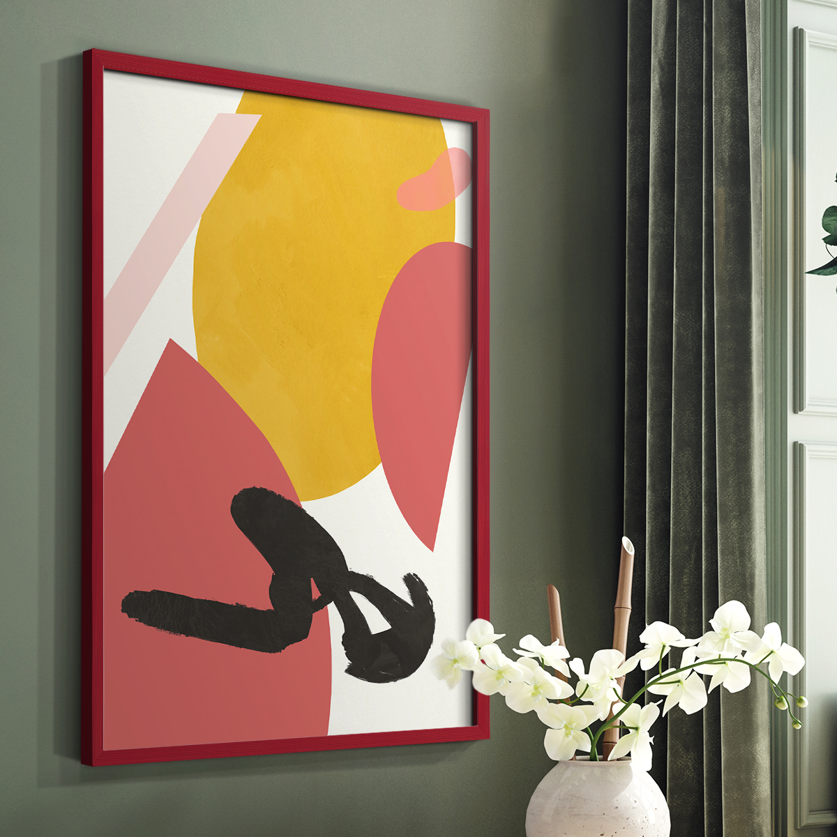 Bright Boy II Framed Print in Red Solid Wood Framed Print No Nail Hanging