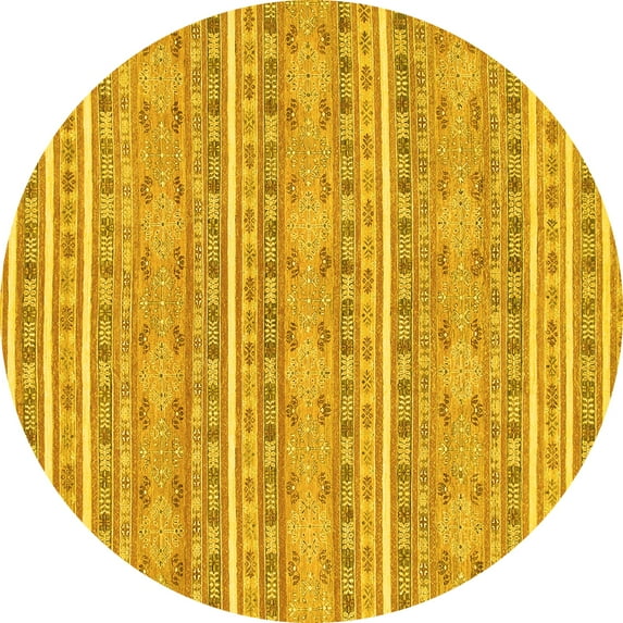 Ahgly Company Machine Washable Indoor Round Abstract Yellow Modern Area Rugs, 8' Round