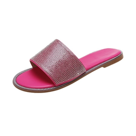 

Women s Rhinestone Flat Sandals Slip on Slides Clearance Fashion Rhinestone Flat Teen Girls Shoes Slotted Sandals Summer Casual Slippers Pink 6