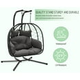 thumbnail image 5 of Bifanuo Double Wicker Swing Egg Chair Hammock Foldable Hanging Loveseat with Stand, UV Resistant Removable Cushions, 700LBS Capacity for Bedroom, Balcony (Black and Grey), 5 of 7