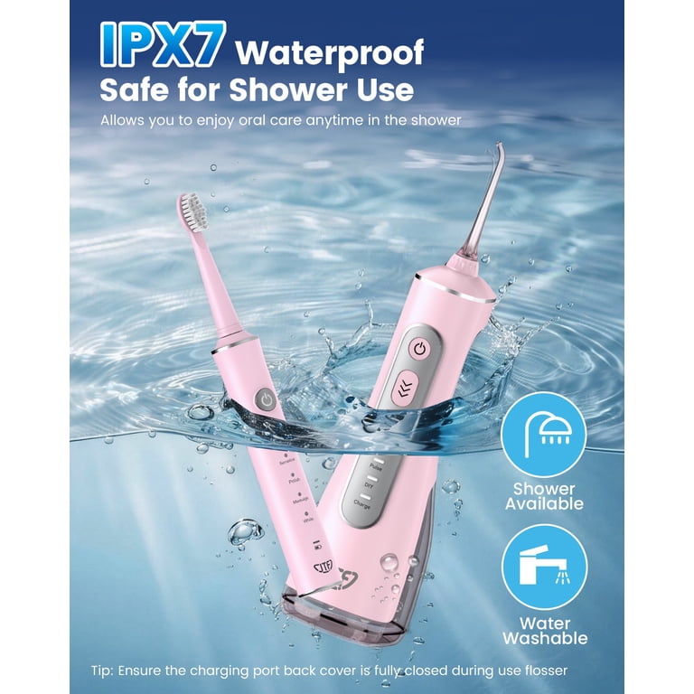 JTF 2-in-1 Electric Toothbrush & Water Flosser Combo, Pink photo 6