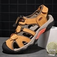thumbnail image 5 of Domuza Mens Leather Sports Sandals Closed Toe Outdoor Athletic Walking Casual Sandals Water Shoes Summer Lightweight Hiking Sandals Yellow 10 (EU-45), 5 of 5