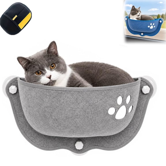 Cat Car Window Seat, Suction Cup Hammock Bed for Indoor Cats, Window Perch | Soft Felt Hanging Lounger with 3 Strong Vacuum Mounts, Space-Saving Resting Cradle, Cozy Feline Spot, Home & Travel