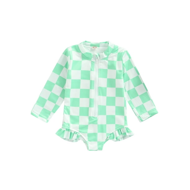 Canis Kid Baby Girls One Piece Swimsuit Long Sleeve Zipper Swimwear