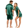 thumbnail image 6 of Garbnen Silk Matching Pajama Sets for Couples 2 Piece Short Sleeve Button Down Sleepwear Pjs Shorts Set Casual Mens Loungewear Set Green XL, 6 of 8