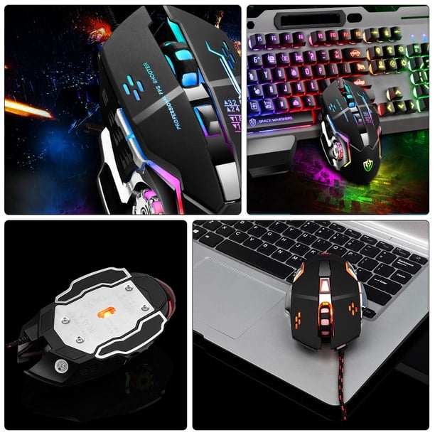 FUTUREORYY 1Ud Mouse De Metal Negro Con LED Para Juegos Y Oficina Con Botón Dpi Y Programación Mecánica
