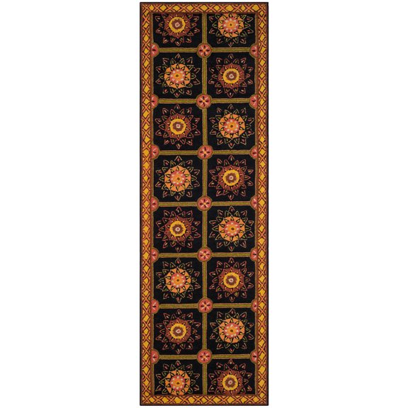 SAFAVIEH Easy Care Marcus Floral Geometric Runner Rug, Black/Yellow, 2'6" x 8'