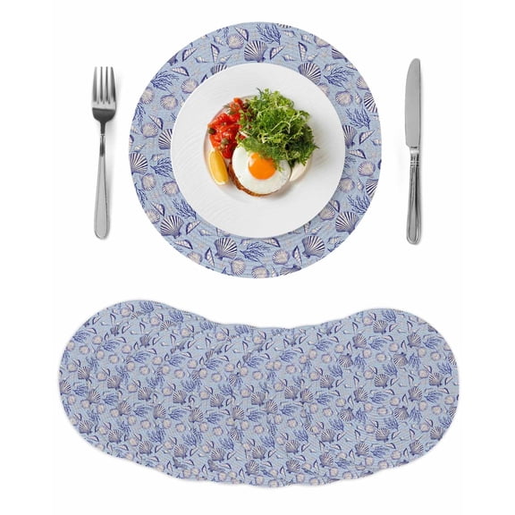 Coastal Seashells Round Placemats Set of 8 for Dinning Tables,Heat-proof Braided Table Mats 15 Inch,Summer Nautical Coral Vintage Rustic Washable Place Mat for Kitchen Restaurant Party Table Decor