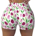 thumbnail image 2 of Daiia Tulips Flowers Pattern Women's Workout Shorts Biker Shorts - High Waisted Workout Spandex Tummy Control Gym Running Yoga Shorts-Medium, 2 of 8