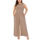 thumbnail image 4 of Mono sin mangas de talla grande para mujer Agnes Orinda, con cuello redondo, pantalones anchos, overoles casuales de verano con bolsillo 2X en caqui oscuro, 4 of 6