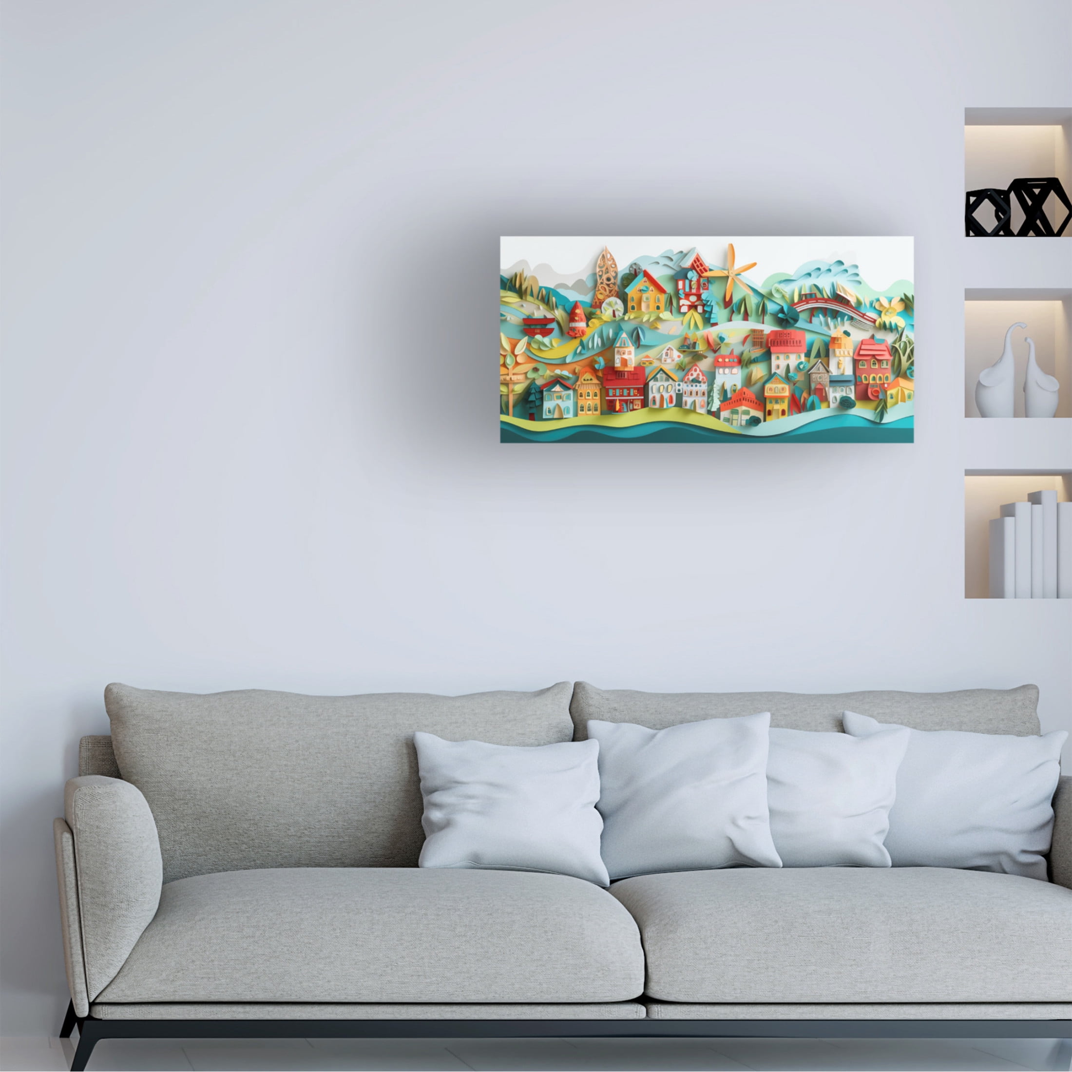 Canvas Wall Art - Ray Heere 'Paper Art Coastal Scene 22' Wall Art for Living Room, Bedroom, or Office Décor by Trademark Fine Art - 24 x 12 Inches