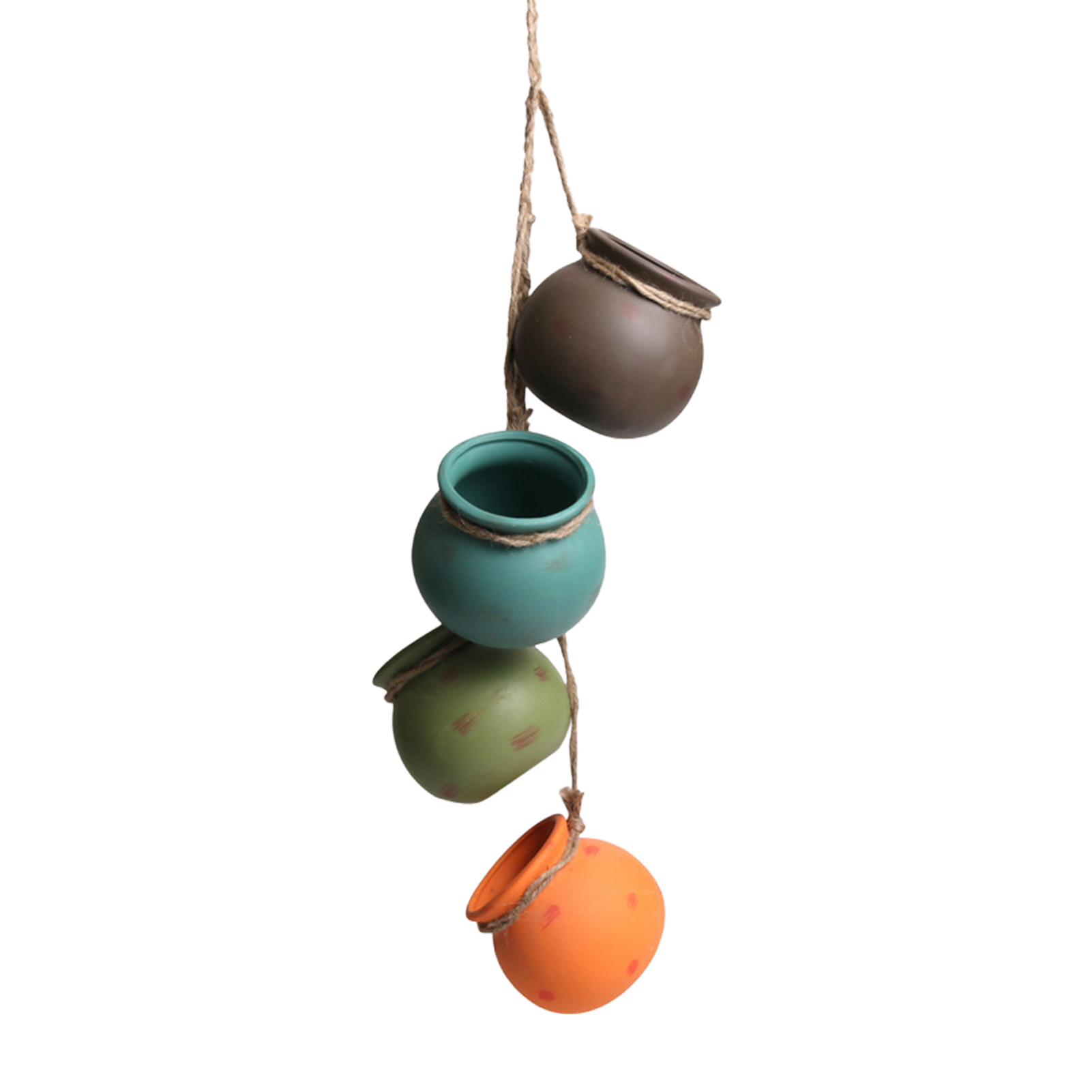 Hanging Ceramic Planters, Mini Wall Mount Flower Pots with Jute Rope for Succulents, Boho Indoor Outdoor Home Decor, Set of 4 Small Plant Pots