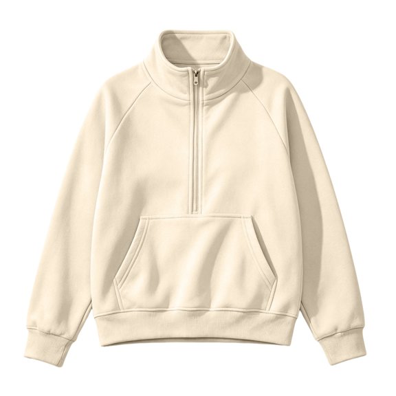 Hoodies for Women Cropped Stand Collar Half Zip Fleece Sweatshirt Sleeve Loose Pullover Jacket for Autumn Winter Casual Long Sleeve Top