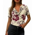 thumbnail image 4 of Summer Shirts for Women Plus Size Cowl Neck Floral Print Short Sleeve T Shirt Top Casual Oversized Loose Fits Breathable Draped Neck Tee Shirt, 4 of 6