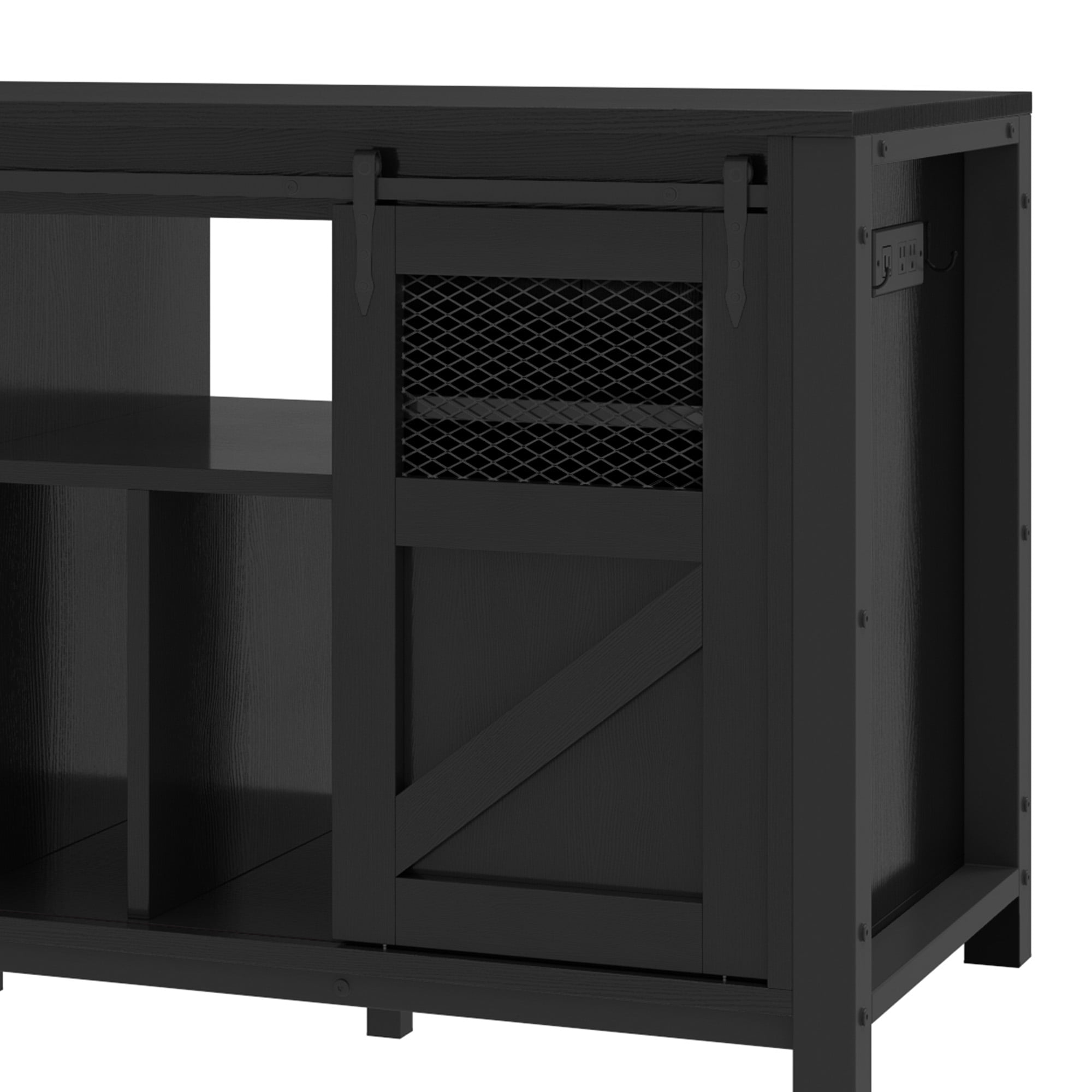 Uforic 120 Gal Fish Tank Stand with Storage, 1100 Lbs Capacity, Power Outlets, Barn Door, Black