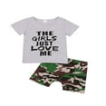 thumbnail image 1 of KuriozudKids Blouse à Manches Courtes Col Rond Imprimé Lettre Camouflage Shorts, 1 of 5