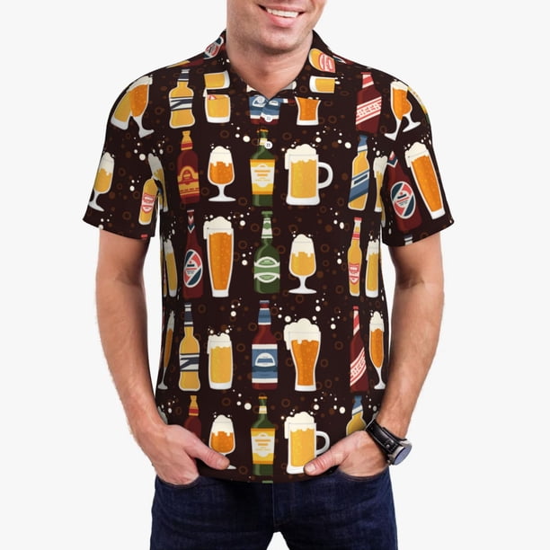Balery Beer Bottles1 Camisa Polo de Hombre con Estampado, de Manga Corta y Tejido Medio, Camisa Tipo Golf Polo-X-Large