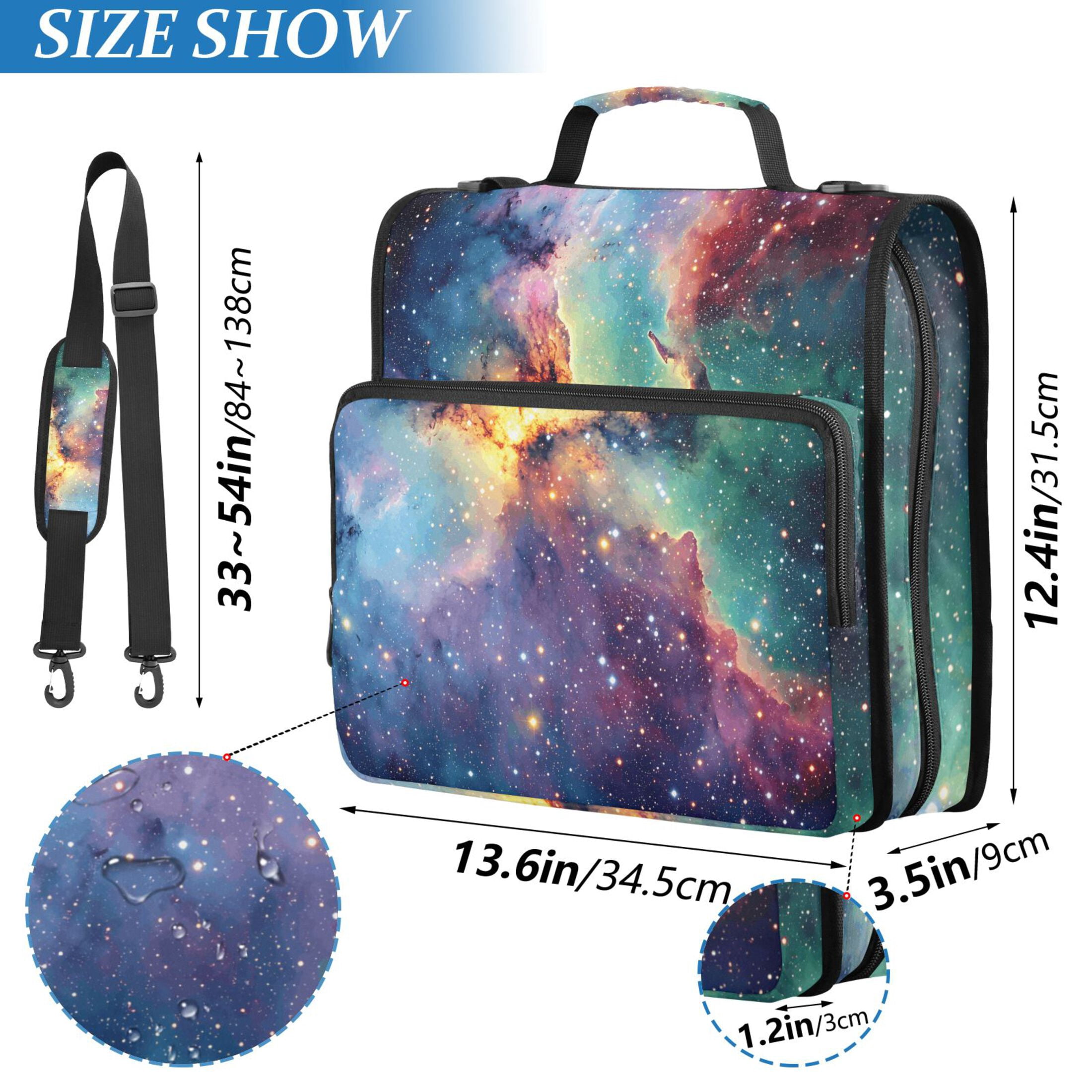 3 Ring Zipper Binder with Shoulder Strap Waterproof Trapper Keeper 2 Inch D-Ring 500 Sheets Capacity Colorful Galaxy with Stars