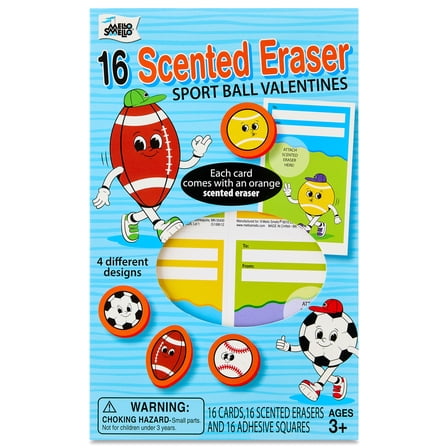 Scented Sports Eraser, 16 Classroom Valentine Exchange Cards
