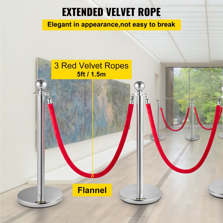 VEVORbrand 4Pack Silver Stanchion Posts Queue Red Velvet Rope 38inch Rope  Barriers Crowd Control Barriers Queue Line for Patrty School Hotel Supplies  