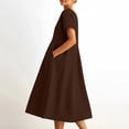 thumbnail image 6 of purcolt Womens Cotton Linen Midi Dress Casual Loose Fit Short Sleeve V Neck Flowy Sundress Summer Beach Dress with Pockets, 6 of 9