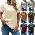 thumbnail image 7 of FJUCHAI Women Short Sleeve T-Shirts Drop Shoulder Round Neck Tops Silk Tees Casual Summer Solid Color Basic T Shirt,SizeS-2XL, 7 of 7