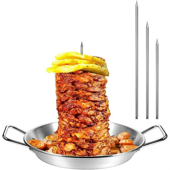 Boreal Craft Pan With Skewer Cooking Plate 304 Stainless Steel Vertical Skewer Pan Vertical Pan With 3 Removable Spikes(8”/10"/12”) & Brushes BBQ Accessories Grill Bar
