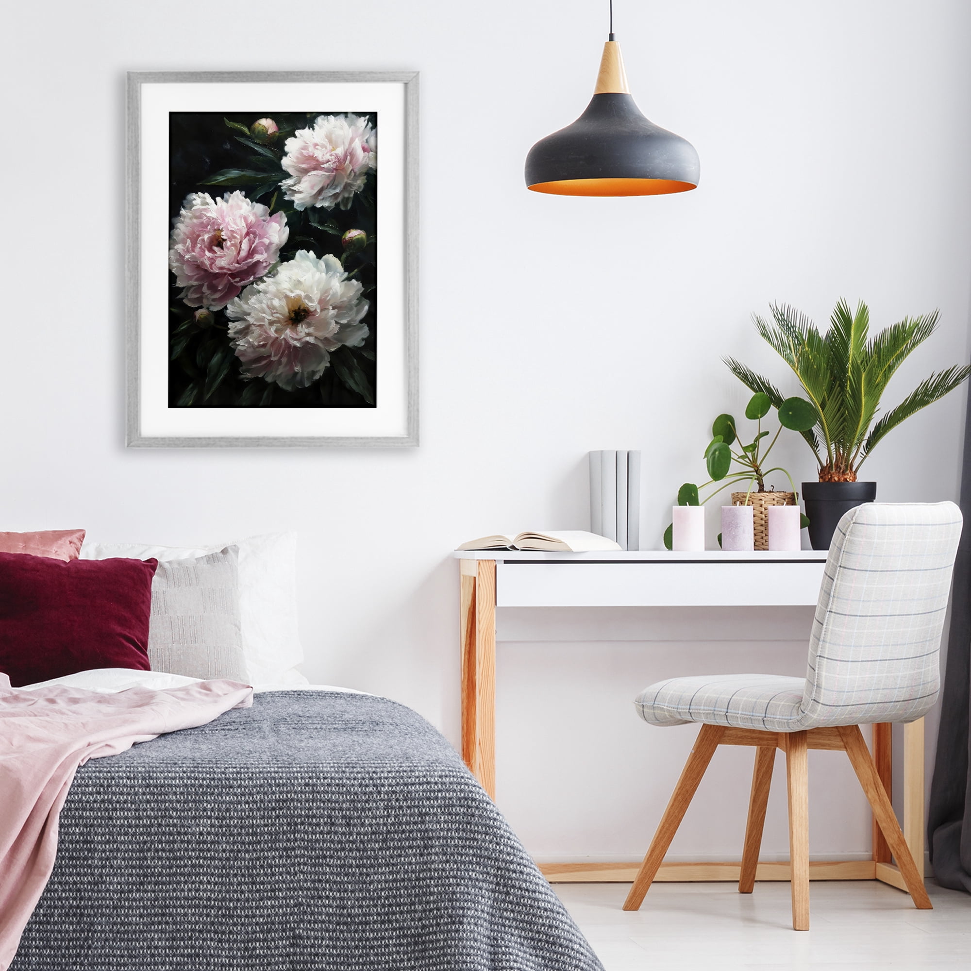Stupell Industries Soft Pink Peony Garden Gray Framed Print Under Glass, design by Petal Prints Design