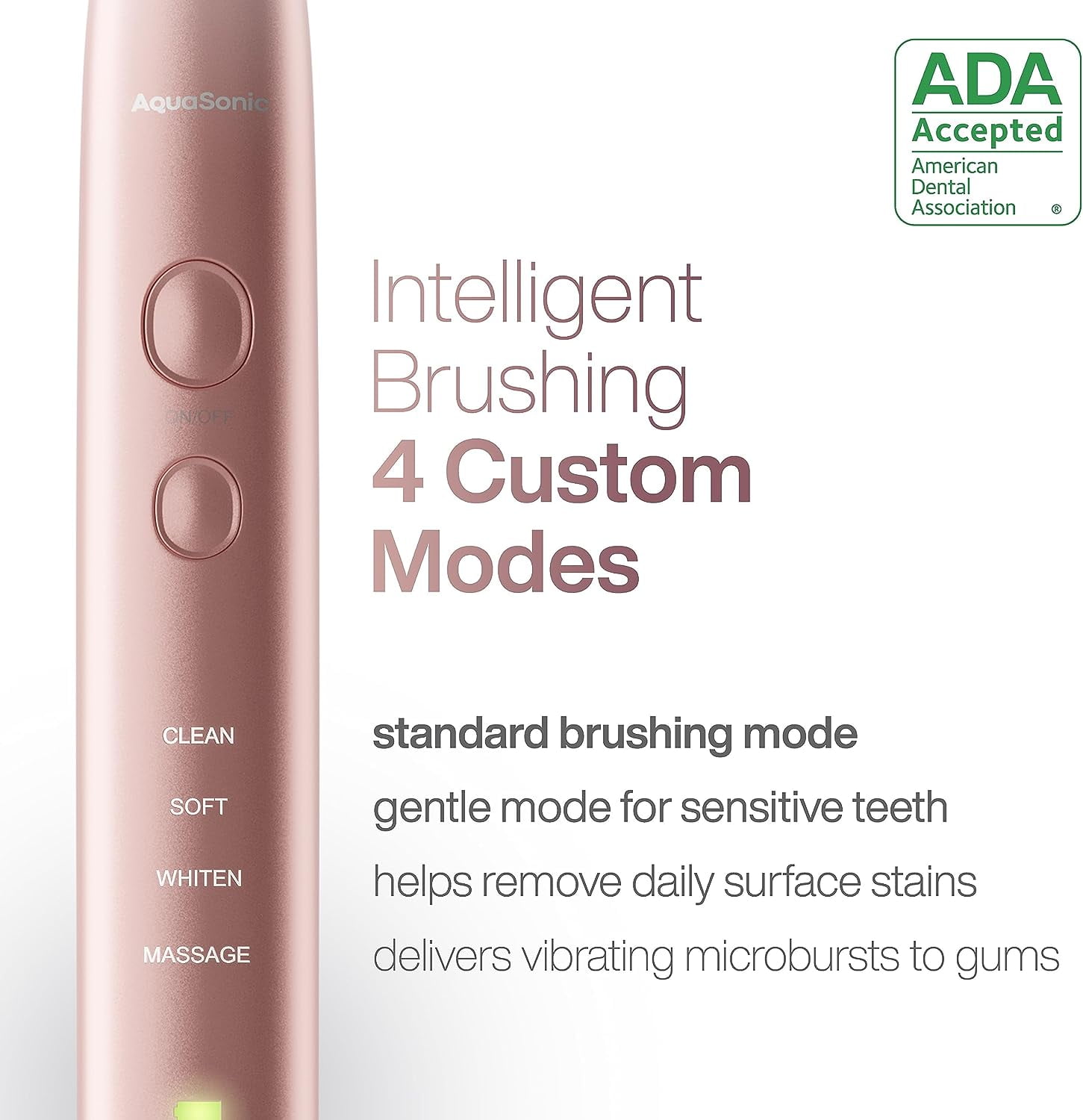 Aquasonic Electric Toothbrush Wireless Charging Ultra-Whitening Vibe Series, Satin Rose Gold